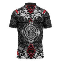 Black Aotearoa Taniko Motif Zipper Polo Shirt Vintage Maori New Zealand Tribal Art Pattern LT9 - Polynesian Pride