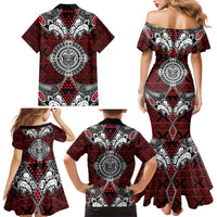 Red Aotearoa Tanilo Motif Family Matching Mermaid Dress and Hawaiian Shirt Vintage Maori New Zealand Tribal Art Pattern LT9 - Polynesian Pride
