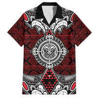 Red Aotearoa Tanilo Motif Family Matching Off The Shoulder Long Sleeve Dress and Hawaiian Shirt Vintage Maori New Zealand Tribal Art Pattern LT9 Dad's Shirt - Short Sleeve Red - Polynesian Pride