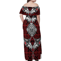 Red Aotearoa Tanilo Motif Family Matching Off Shoulder Maxi Dress and Hawaiian Shirt Vintage Maori New Zealand Tribal Art Pattern LT9 - Polynesian Pride