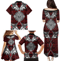 Red Aotearoa Tanilo Motif Family Matching Puletasi and Hawaiian Shirt Vintage Maori New Zealand Tribal Art Pattern LT9 - Polynesian Pride