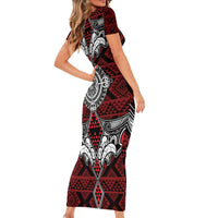 Red Aotearoa Tanilo Motif Family Matching Short Sleeve Bodycon Dress and Hawaiian Shirt Vintage Maori New Zealand Tribal Art Pattern LT9 - Polynesian Pride