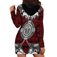 Red Aotearoa Tanilo Motif Hoodie Dress Vintage Maori New Zealand Tribal Art Pattern