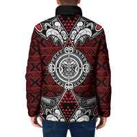Red Aotearoa Taniko Motif Padded Jacket Vintage Maori New Zealand Tribal Art Pattern - Polynesian Pride