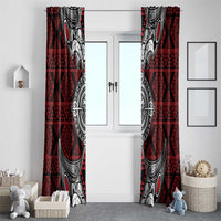Red Aotearoa Taniko Motif Window Curtain Vintage Maori New Zealand Tribal Art Pattern