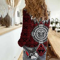Red Aotearoa Tanilo Motif Women Casual Shirt Vintage Maori New Zealand Tribal Art Pattern LT9 - Polynesian Pride