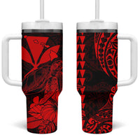 Kakau Polynesian Tribal Hawaiian Turtle Tumbler With Handle with Kanaka Maoli Red LT9 One Size: 40 oz Red - Polynesian Pride