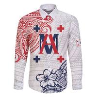 Kingdom of Uvea 1842-1860 Personalized Family Matching Off The Shoulder Long Sleeve Dress and Hawaiian Shirt Wallis and Futuna Polynesian Tribal Pattern LT9 Dad's Shirt - Long Sleeve White - Polynesian Pride