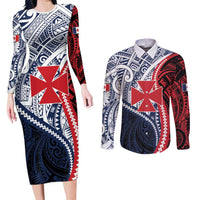 Kingdom of Uvea 1860-1886 Personalized Couples Matching Long Sleeve Bodycon Dress and Long Sleeve Button Shirt Wallis and Futuna Polynesian Tribal Pattern LT9 Red - Polynesian Pride