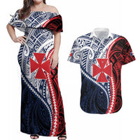 Kingdom of Uvea 1860-1886 Personalized Couples Matching Off Shoulder Maxi Dress and Hawaiian Shirt Wallis and Futuna Polynesian Tribal Pattern LT9 Red - Polynesian Pride