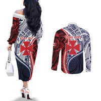 Kingdom of Uvea 1860-1886 Personalized Couples Matching Off The Shoulder Long Sleeve Dress and Long Sleeve Button Shirt Wallis and Futuna Polynesian Tribal Pattern LT9 - Polynesian Pride