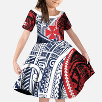 Kingdom of Uvea 1860-1886 Personalized Family Matching Off Shoulder Maxi Dress and Hawaiian Shirt Wallis and Futuna Polynesian Tribal Pattern LT9 Daughter's Dress Red - Polynesian Pride