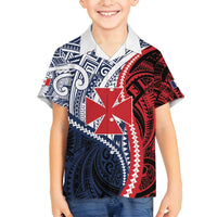 Kingdom of Uvea 1860-1886 Personalized Family Matching Off Shoulder Maxi Dress and Hawaiian Shirt Wallis and Futuna Polynesian Tribal Pattern LT9 Son's Shirt Red - Polynesian Pride