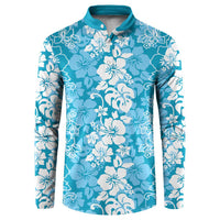 Hawaiian Lei Day Button Sweatshirt Blue Hibiscus Flowers Lei Art