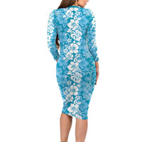 Hawaiian Lei Day Family Matching Long Sleeve Bodycon Dress and Hawaiian Shirt Blue Hibiscus Flowers Lei Art LT9 - Polynesian Pride