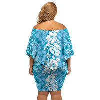 Hawaiian Lei Day Family Matching Off Shoulder Short Dress and Hawaiian Shirt Blue Hibiscus Flowers Lei Art LT9 - Polynesian Pride