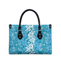 Hawaiian Lei Day Leather Bag Blue Hibiscus Flowers Lei Art - Polynesian Pride