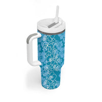 Hawaiian Lei Day Tumbler With Handle Blue Hibiscus Flowers Lei Art LT9 - Polynesian Pride