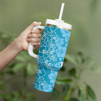 Hawaiian Lei Day Tumbler With Handle Blue Hibiscus Flowers Lei Art LT9 - Polynesian Pride