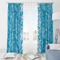 Hawaiian Lei Day Window Curtain Blue Hibiscus Flowers Lei Art LT9 - Polynesian Pride
