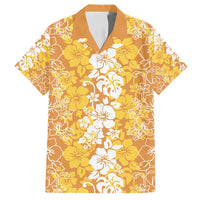 Hawaiian Lei Day Family Matching Off Shoulder Short Dress and Hawaiian Shirt Gold Hibiscus Flowers Lei Art LT9 Dad's Shirt - Short Sleeve Gold - Polynesian Pride