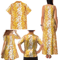Hawaiian Lei Day Family Matching Tank Maxi Dress and Hawaiian Shirt Gold Hibiscus Flowers Lei Art LT9 - Polynesian Pride