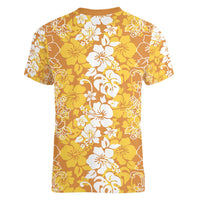 Hawaiian Lei Day Women V-Neck T-Shirt Gold Hibiscus Flowers Lei Art