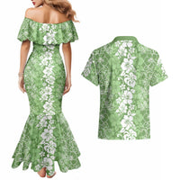 Hawaiian Lei Day Couples Matching Mermaid Dress and Hawaiian Shirt Green Hibiscus Flowers Lei Art LT9 - Polynesian Pride