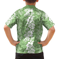 Hawaiian Lei Day Family Matching Off Shoulder Maxi Dress and Hawaiian Shirt Green Hibiscus Flowers Lei Art LT9 - Polynesian Pride