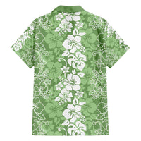 Hawaiian Lei Day Family Matching Off Shoulder Short Dress and Hawaiian Shirt Green Hibiscus Flowers Lei Art LT9 - Polynesian Pride