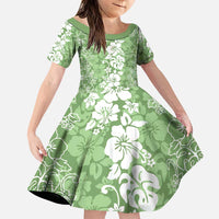 Hawaiian Lei Day Family Matching Puletasi and Hawaiian Shirt Green Hibiscus Flowers Lei Art LT9 Daughter's Dress Green - Polynesian Pride