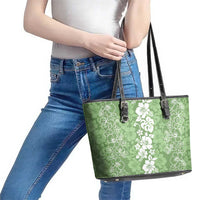Hawaiian Lei Day Leather Tote Bag Green Hibiscus Flowers Lei Art LT9 - Polynesian Pride