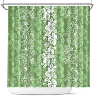 Hawaiian Lei Day Shower Curtain Green Hibiscus Flowers Lei Art LT9 Green - Polynesian Pride