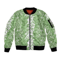 Hawaiian Lei Day Sleeve Zip Bomber Jacket Green Hibiscus Flowers Lei Art LT9 Unisex Green - Polynesian Pride