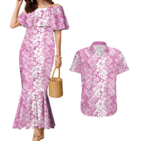 Hawaiian Lei Day Couples Matching Mermaid Dress and Hawaiian Shirt Pink Hibiscus Flowers Lei Art LT9 Pink - Polynesian Pride