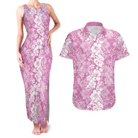 Hawaiian Lei Day Couples Matching Tank Maxi Dress and Hawaiian Shirt Pink Hibiscus Flowers Lei Art LT9 Pink - Polynesian Pride