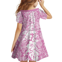 Hawaiian Lei Day Family Matching Long Sleeve Bodycon Dress and Hawaiian Shirt Pink Hibiscus Flowers Lei Art LT9 - Polynesian Pride