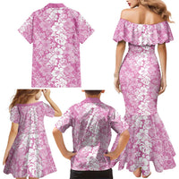 Hawaiian Lei Day Family Matching Mermaid Dress and Hawaiian Shirt Pink Hibiscus Flowers Lei Art LT9 - Polynesian Pride