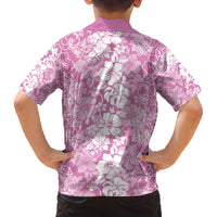 Hawaiian Lei Day Family Matching Off The Shoulder Long Sleeve Dress and Hawaiian Shirt Pink Hibiscus Flowers Lei Art LT9 - Polynesian Pride