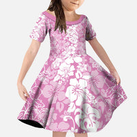 Hawaiian Lei Day Family Matching Off Shoulder Maxi Dress and Hawaiian Shirt Pink Hibiscus Flowers Lei Art LT9 Daughter's Dress Pink - Polynesian Pride