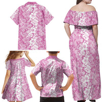 Hawaiian Lei Day Family Matching Off Shoulder Maxi Dress and Hawaiian Shirt Pink Hibiscus Flowers Lei Art LT9 - Polynesian Pride