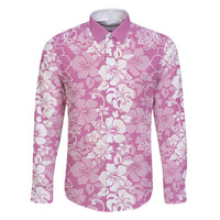 Hawaiian Lei Day Family Matching Summer Maxi Dress and Hawaiian Shirt Pink Hibiscus Flowers Lei Art LT9 Dad's Shirt - Long Sleeve Pink - Polynesian Pride