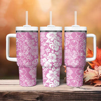 Hawaiian Lei Day Tumbler With Handle Pink Hibiscus Flowers Lei Art