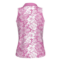 Hawaiian Lei Day Women Sleeveless Polo Shirt Pink Hibiscus Flowers Lei Art