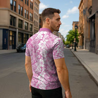 Hawaiian Lei Day Zipper Polo Shirt Pink Hibiscus Flowers Lei Art - Polynesian Pride