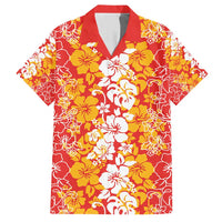 Hawaiian Lei Day Family Matching Short Sleeve Bodycon Dress and Hawaiian Shirt Red Hibiscus Flowers Lei Art LT9 Dad's Shirt - Short Sleeve Red - Polynesian Pride