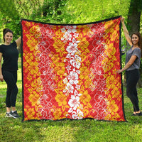 Hawaiian Lei Day Quilt Red Hibiscus Flowers Lei Art
