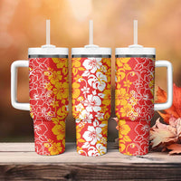 Hawaiian Lei Day Tumbler With Handle Red Hibiscus Flowers Lei Art