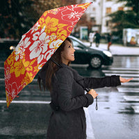 Hawaiian Lei Day Umbrella Red Hibiscus Flowers Lei Art - Polynesian Pride