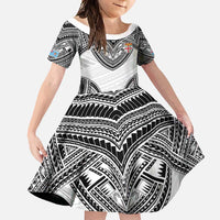 Flying Fijians Pacific Fiji Rugby Custom Family Matching Mermaid Dress and Hawaiian Shirt Polynesian Pattern LT9 Daughter's Dress White - Polynesian Pride